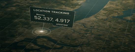 location tracking interface, analytical look, updating in real-time, photorealistic, satellite imagery background with geographic details, highly detailed, moving coordinates, 8K rendering, muted earth tones, overhead lighting, shot with a zoom lens.