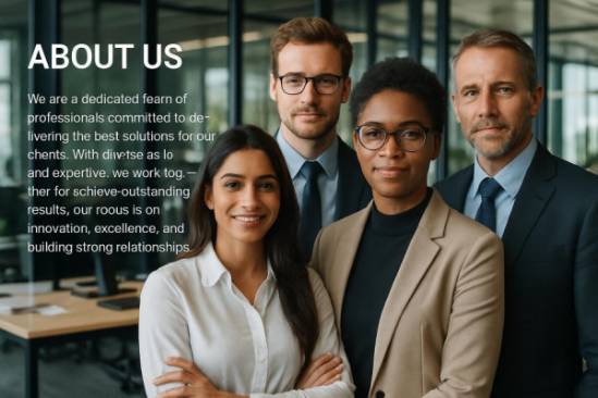 corporate about us section, professional expression, showcasing team strength, photorealistic, office setting with glass walls and desks, highly detailed, animated portraits and text flows, high resolution, vibrant colors, natural daylight, shot with a macro lens.