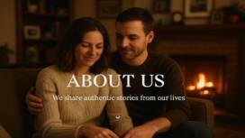 personalized about us section, intimate expression, sharing authentic stories, photorealistic, cozy living room setting with personal memorabilia, highly detailed, gentle scroll animations, razor sharp, warm earthy tones, cozy fireplace glow, shot with a bokeh lens.